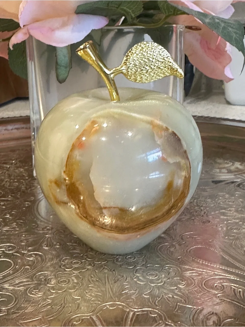 Marble Apple clock-paperweight